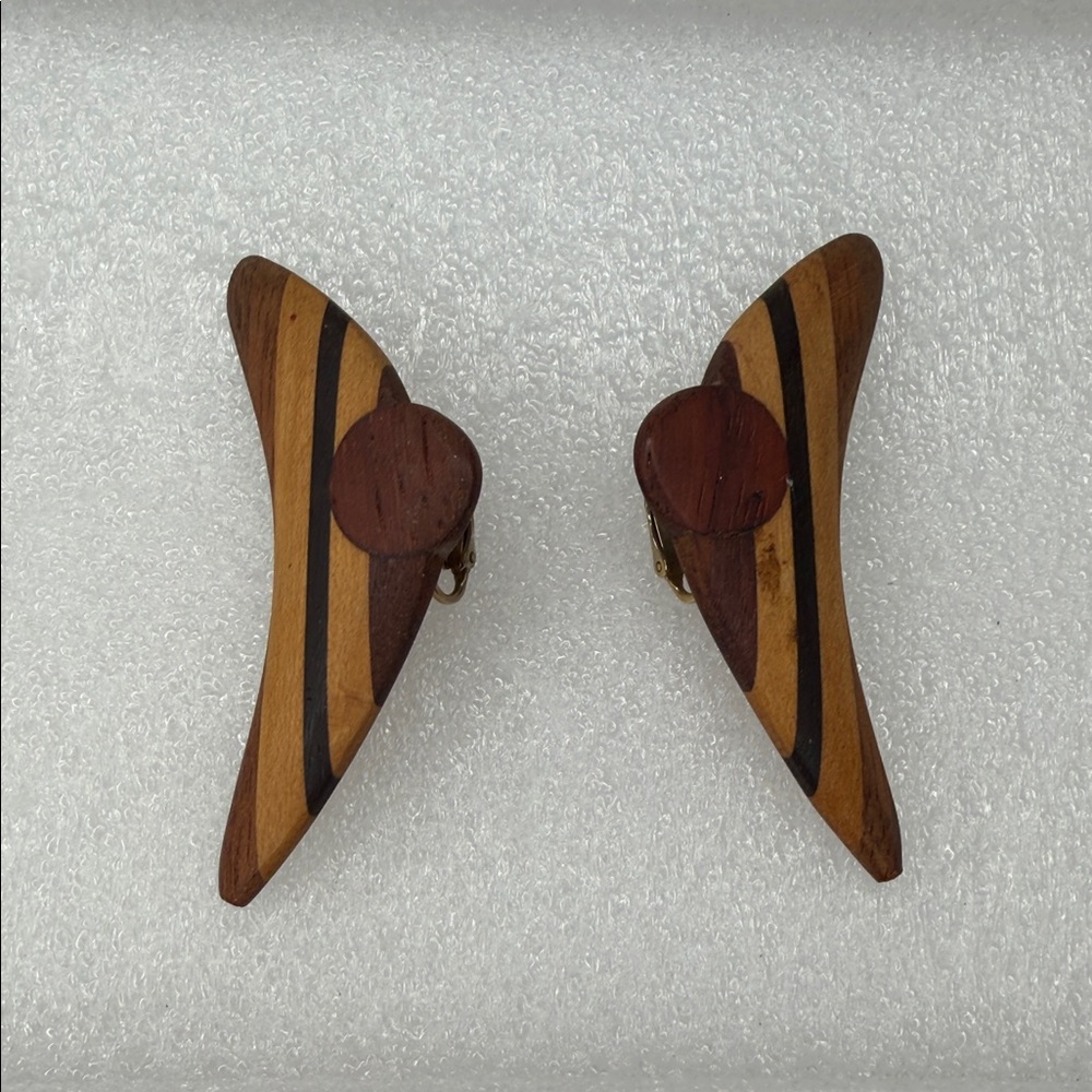 Vintage Wooden Geometric Earrings